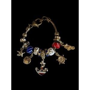 Be Charmed By loj Red, White, And Blue Nautical Charm Bracelet 6 3/4in